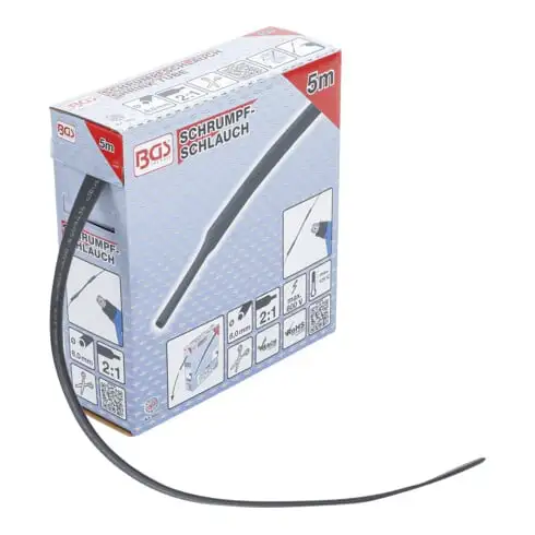 BGS Boîte de gaines thermorétractables noires Ø 8 mm 5 m