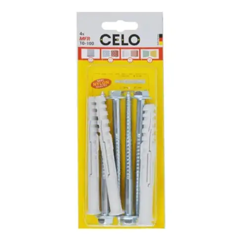 Celo Chevilles pour cadres multifonctionnelles MFR SB 10-100 SSKS, à collerette, vis à six pans avec rondelle, galvanisé, blister