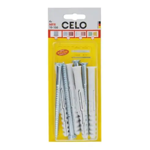 Celo Chevilles pour cadres multifonctionnelles MFR SB 10-100 TX, collerette fraisée, vis à tête fraisée, galv. zinguée, blister
