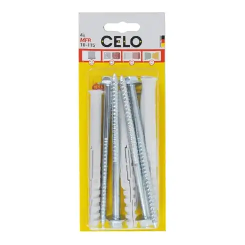 Celo Chevilles pour cadres multifonctionnelles MFR SB 10-115 SSKS, à collerette fraisée, vis à six pans avec rondelle gaufrée, galvanisé, blister