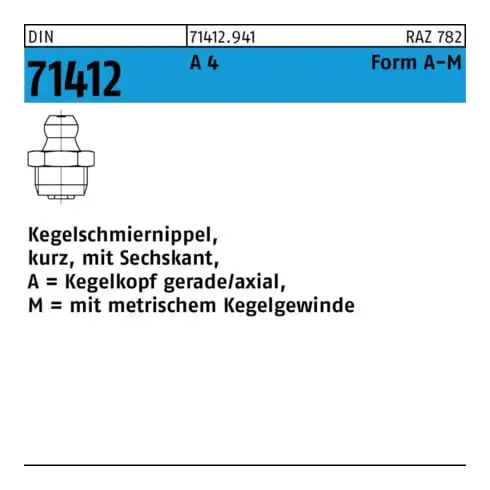 DIN 71412 Graisseur conique, acier inox A4 A M8x1 HP