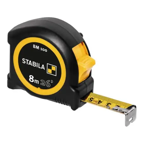 Mètre à ruban de poche STABILA BM 100, 8 m (26'), graduation cm/pouce