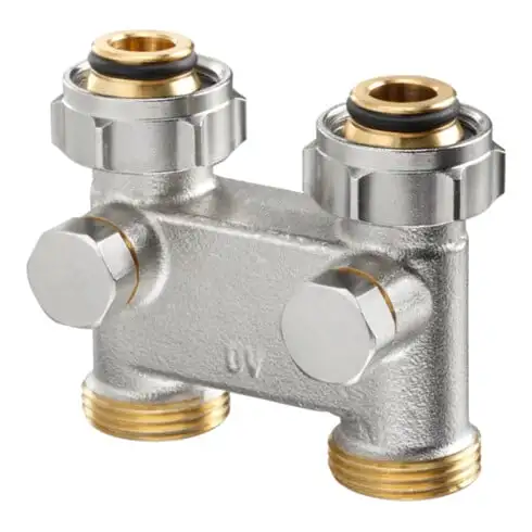 Oventrop Coude avec robinet d'arrêt pour système monotube, forme DG