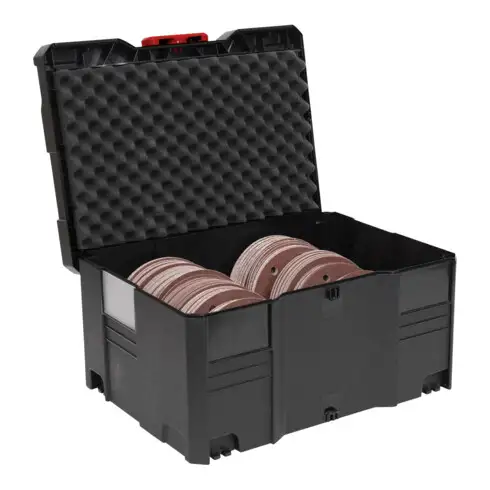 Systainer III STIER avec rembourrage de couvercle, insert et disques abrasifs pour le bois D150 en P60, P80, P120 et P180