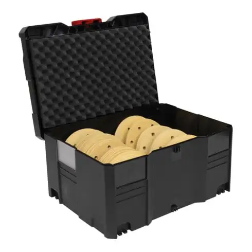 Systainer III STIER avec rembourrage de couvercle, insert et disques abrasifs pour le bois D150 P80 - P240