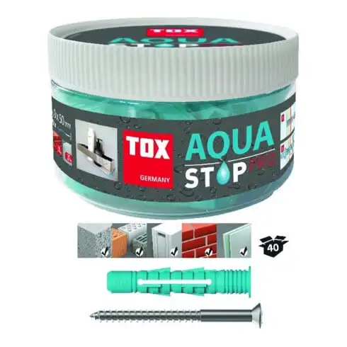 TOX Cheville Aqua Stop Pro 8/50 + Vis pour boîte ronde, lot de 20