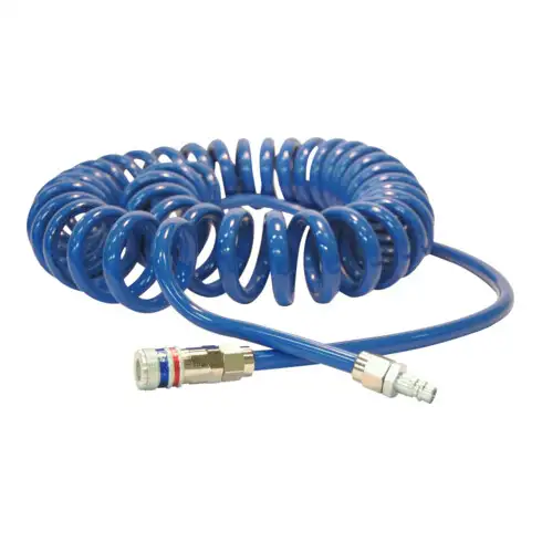Tuyau spiralé en PU CEJN 1/4 pouce avec raccord de sécurité en acier eSafe⌀ 8x12 mm, longueur de tuyau utile : 6 m