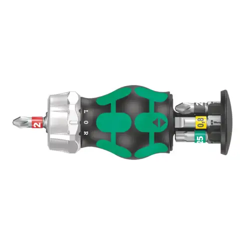 WERA Tournevis porte-embouts à magasin avec embouts 1/4 pouce avec cliquet et aimant, Carré / plaquette : 2